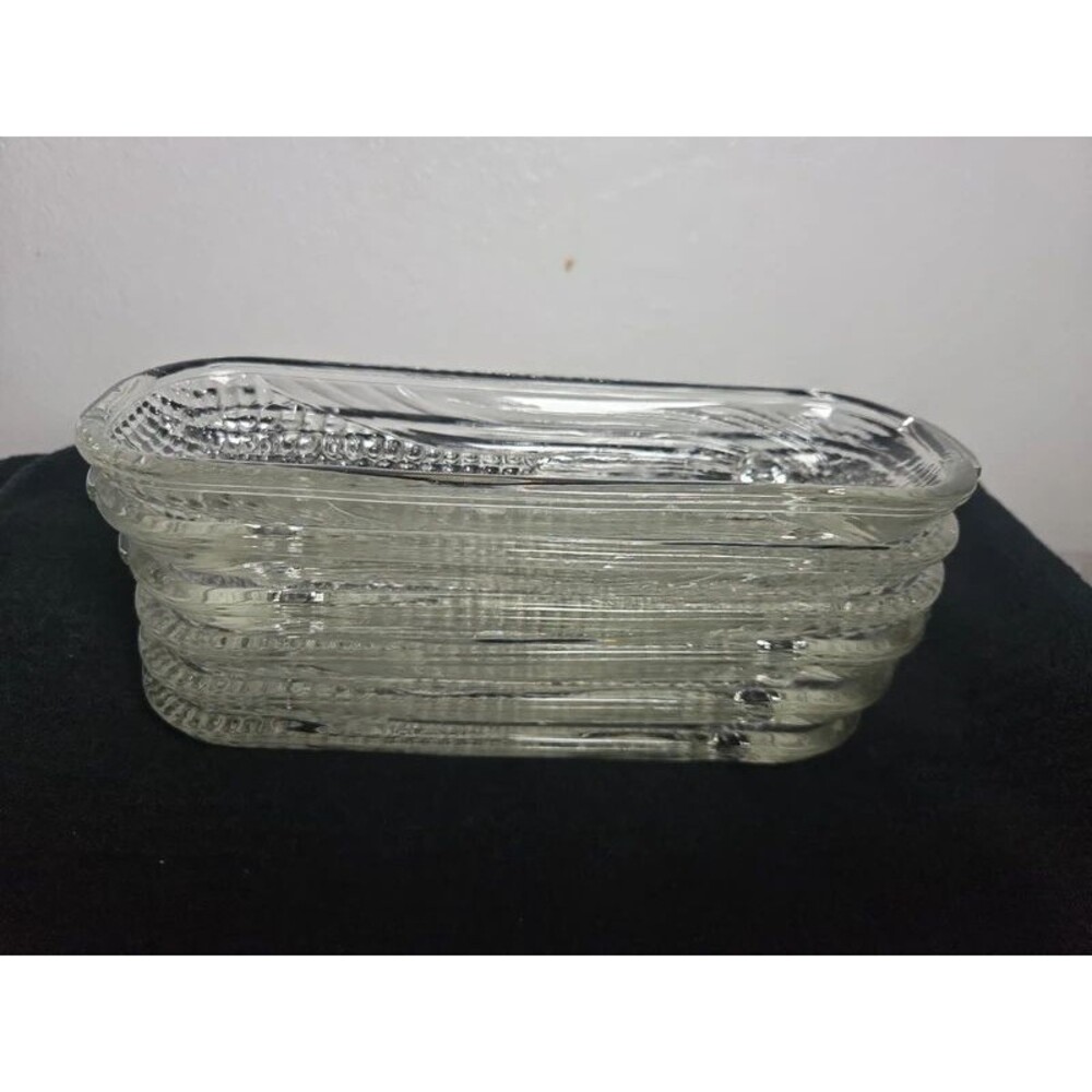 Set of 6 Vintage Clear Pressed Glass Corn on the Cob Serving Dishes